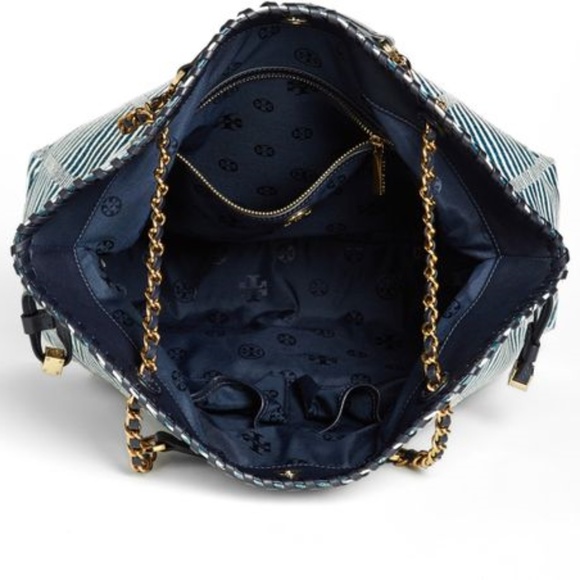 Tory Burch Marion Striped Patchwork Tote in Blue - Picture 3 of 4